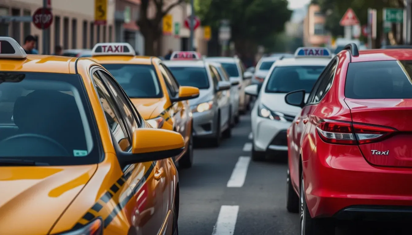 Comparación entre taxis tradicionales y servicios de ride-sharing en un entorno urbano