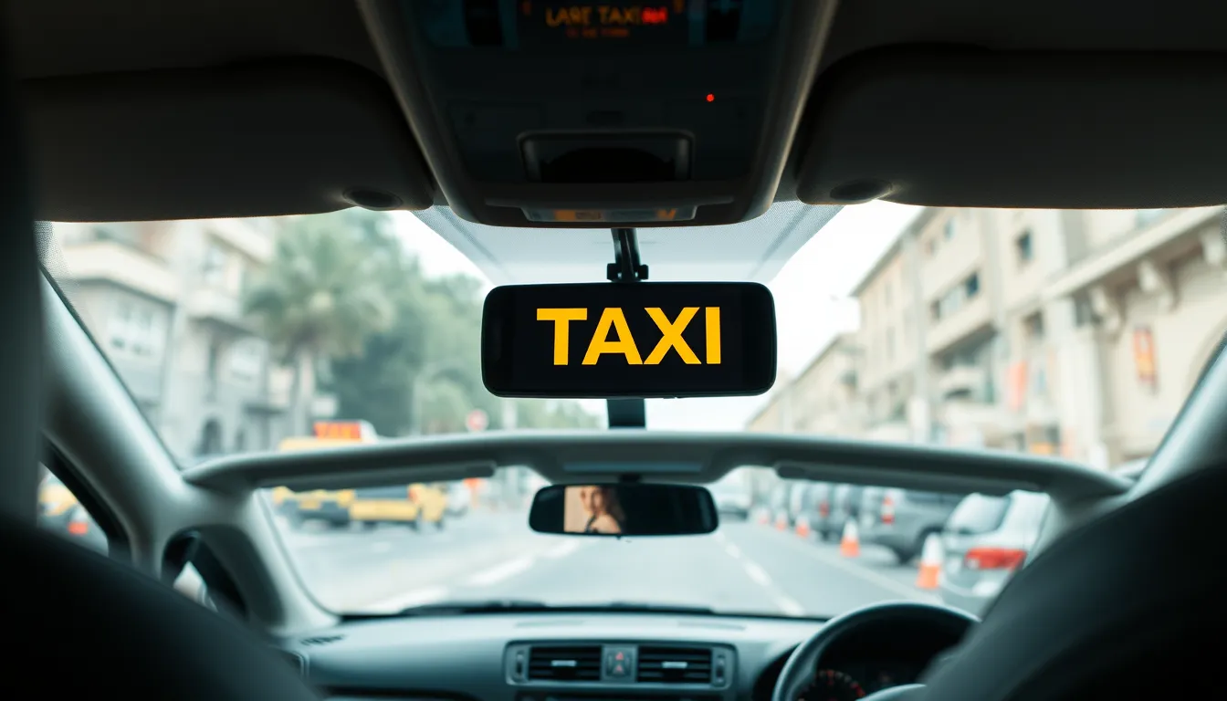 Interior de un taxi autónomo mostrando la pantalla de control y el espacio vacío del conductor